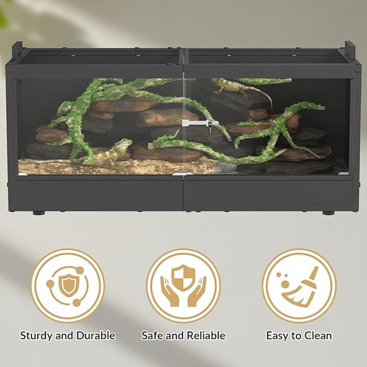 YBING 20 Gallon Reptile Terrarium - Bearded Dragon Tank with Glass Door, Front Opening Reptile Tank 28" x 12"x 12", Metal Frame, Terrarium Habitat for Geckos, Lizard, Snakes, Turtles
