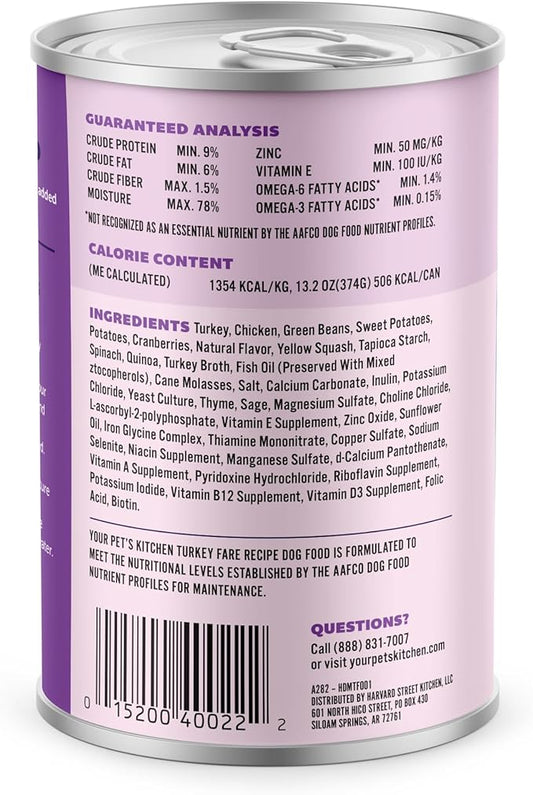 YOUR PET'S KITCHEN Wet Dog Food, Turkey Fare Recipe - 13.2 oz Cans (Pack of 6), Made in The USA with Real Turkey