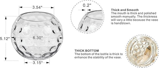 6.3" Dia Handmade Sturdy Dimpled Bubble Glass Vases, Bubble Planter Terrarium, Bud Vase, Fish Bowl Hurricane, Globe Flower Vase, Hurricane Candle Holder (6.3"x5.1", Bowl)