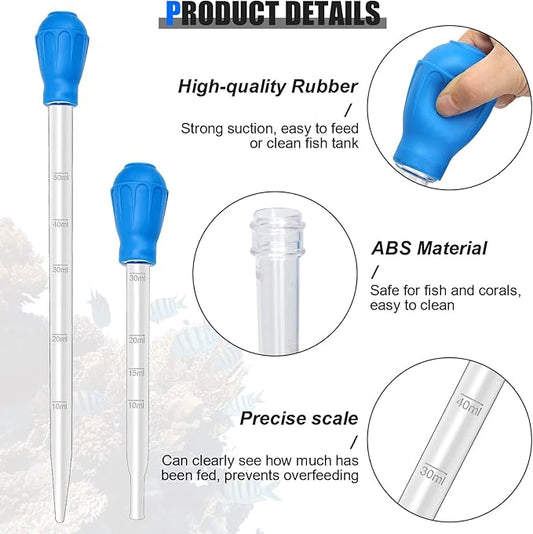 2 Pieces Aquarium Coral Feeder with 2 Pieces Stainless Steel Straight and Curved Feeding Long Tweezers, Acrylic Coral Spot Feeder Long Tube Reptile Feeding Tools for Aquatic Plant Lionfish Marine Fish