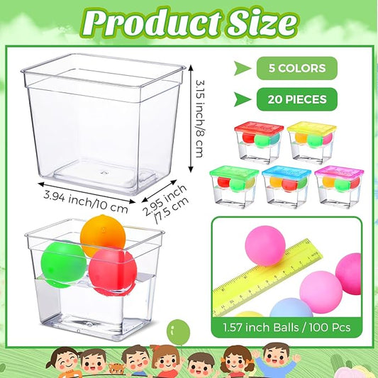 Domensi 20 Pack 12oz Plastic Fish Bowls with Table Tennis Carnival Game Favors Rectangle Gold Fish Bowls with Multicolor Balls Bulk for Adults Kids Candy Carnival Party Decoration Favors Supplies