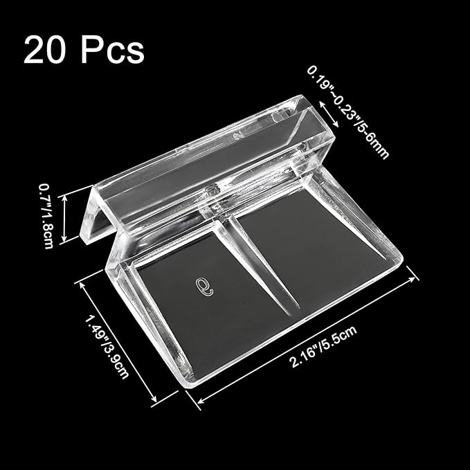 20 Pack Aquarium Lid Clips DIY Aquarium Lid Holder Clear Acrylic Fish Tank Support 6MM Aquarium Glass Holder(6MM)