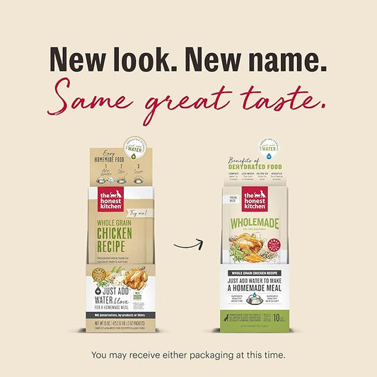 The Honest Kitchen Human Grade Dehydrated Whole Grain Dog Food – Complete Meal or Dog Food Topper – Chicken 10-Pack of 1.5 oz Sachets