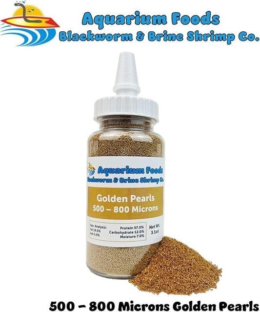 Aquatic Foods Inc. Small Fry Food Micro 500-800 Golden Pearls Baby Food for Newborn & Juvenile Freshwater Fish, Marines, Corals, Anemones, Baby Koi and Pond Fish…3.1oz Squeeze Bottle