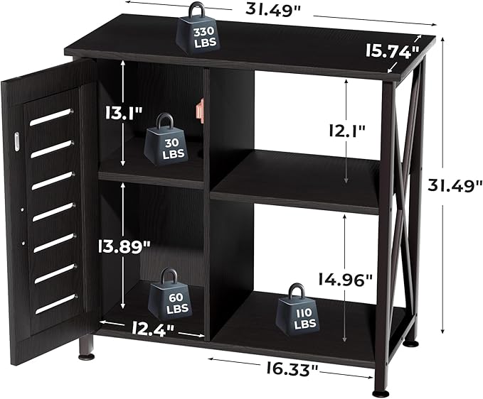 20-29 Gallon Fish Tank Stand, Aquarium Stand with Cabinet Accessories Storage, Heavy Duty Metal Frame, 31.49" L*15.74" W Tabletop, 330LBS Capacity, Black PG07YGB