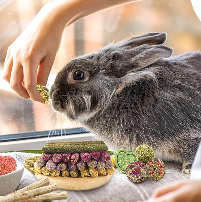 60pcs DIY Rabbit Toys for Bunnies Boredom,Rabbit Toy for Bunnies Boredom Bunny Toys for Teeth, Timothy Stick, Apple Sticks, Sweet Bamboo, for Guinea Pig, Hamster, Chinchilla, Rat, Small Animals