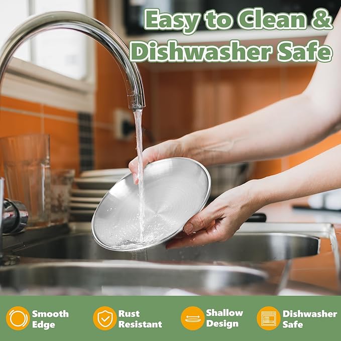 Stainless Steel Cat Bowls Set – 6.7" Whisker Friendly Shallow Dishes, Dishwasher Safe Food & Water Plates for Indoor/Outdoor Cats, 13oz (SUS304, 7Pcs)