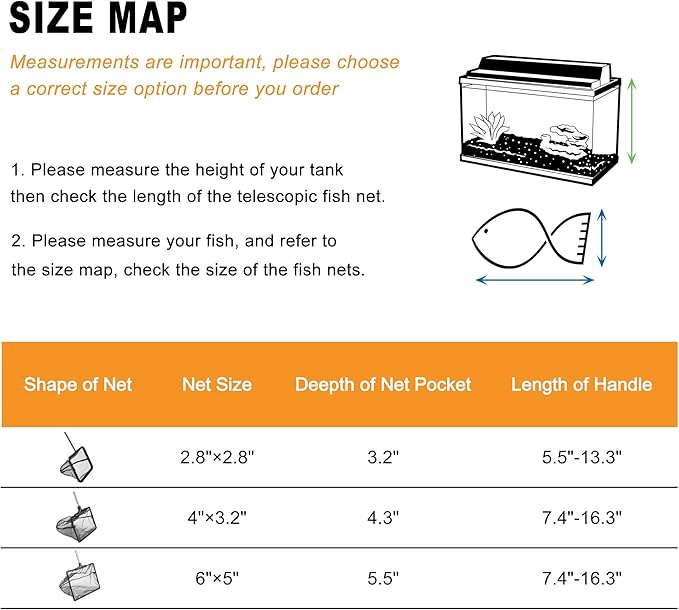 Aquarium Net with Extendable Stainless Steel Long Handle, Fine Mesh for Fish Tank