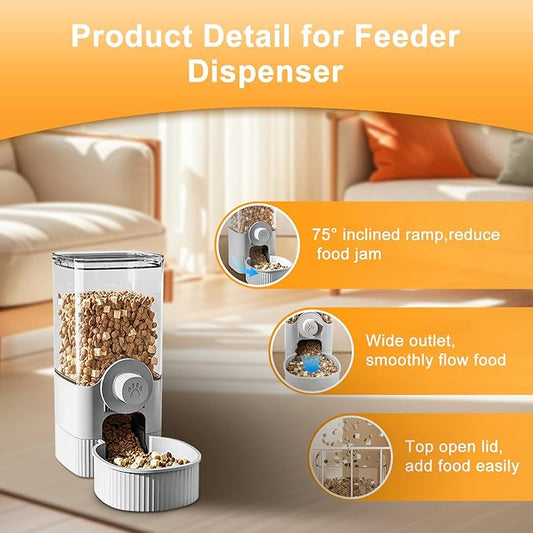 Auto Gravity Food Dispenser for Cage Hanging, 41OZ Capacity Hanging Automatic Pet Cage Feeder, Food Bowl for Cats Dogs Rabbit Ferret Chinchilla Bird Hedgehog Guinea Pig (Grey)