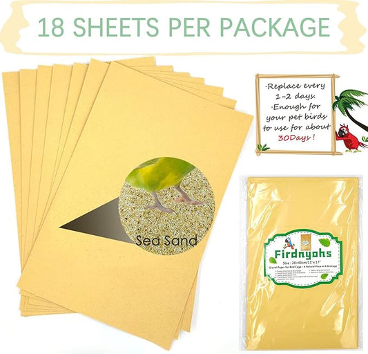 20PCS Gravel Paper for Bird Cage,11x17 Inch Bird cage Liner Gravel Paper Special for Bird Cage in sea Sand-Great for Hard-Billed Birds Safe& Clean & Easy for Improved Digestion…