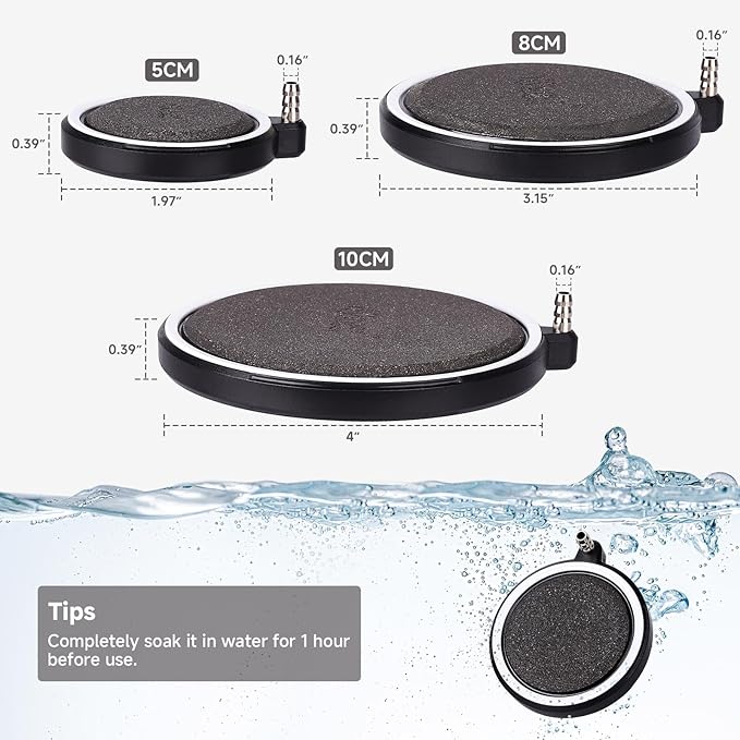 hygger Air Stone for Aquarium: Quiet High Dissolved Oxygen Diffuser Kit for Freshwater or Saltwater Fish Tank and Hydroponic Air Pump-Disc 4 x 4 Inch Air Bubble Stone