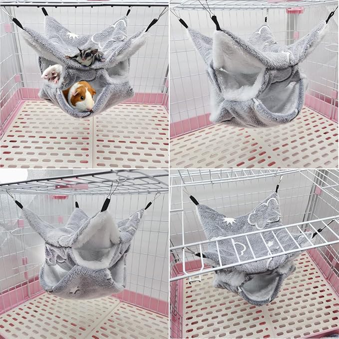 LEFTSTARER Noctilucent Luminous Guinea Pig Rat Hammock Hanging Triple-Layer Hammock Bedding for Ferret Hedgehog Squirrel Hideout Cage Accessories (Cloud)