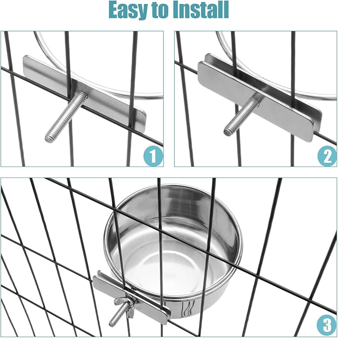 Dog Bowl Stainless Steel Dog Bowls Pet Hanging Food Water Bowl Cage Feeding Cup Feeder for Dogs Cats Rabbits Birds Small Animal (Small (2pcs)