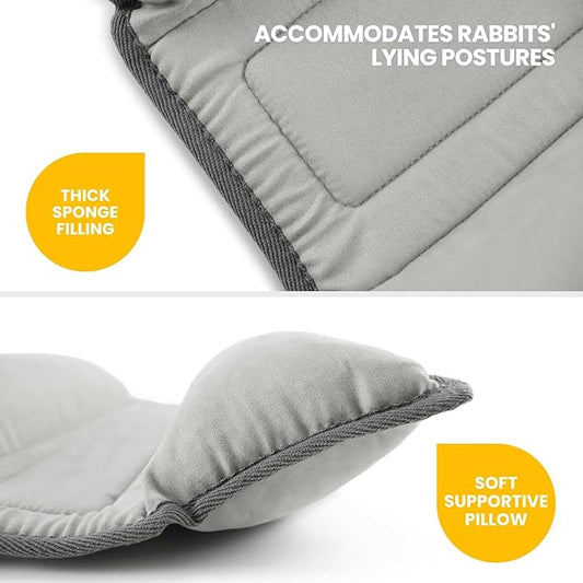 Rabbit Bed, Washable Bunny Pillow, Reversible Lounger Pad, Soft Small Animal Bedding, Stress Relief Pet Mat for Kittens, Guinea Pigs, Puppies