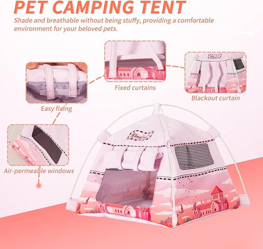 Hamster Mini Camping Tent Hideout, Syrian Hamster Tent House Rat Bed Without Installing, Lightweight & Easy to Clean, Suitable for Mouse, Fancy Rat, Chipmunk and Mini Guinea Pig (Pink)