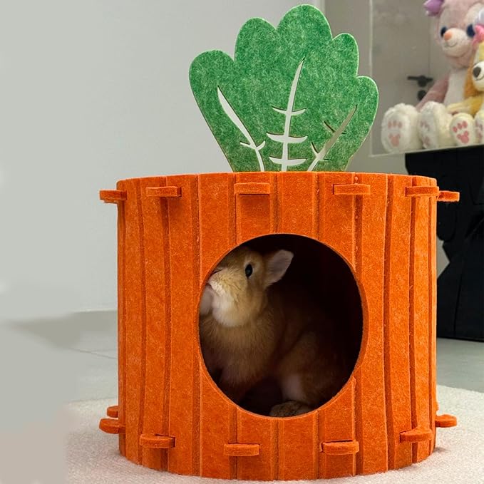 Rabbit Hideout,Felt Cloth Bunny Bed,Carrot Theme Guinea Pig Beds,Small Animal Hideaway House,Rabbits Hiding Hut for Ferret Chinchilla Hedgehog