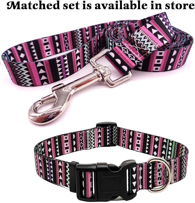 Dog Collar with Bohemia Floral Tribal Geometric Patterns - Soft Ethnic Style Collar Adjustable for Small Medium Large Dogs(Bohemian Purple,L)