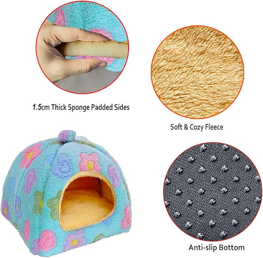 Guinea Pig Bed, Guinea Pig Hideout House Accessories Warm Bed for Small Animals Hamsters Chinchillas Dwarf Bunnies Hedgehogs. M, Green Flower