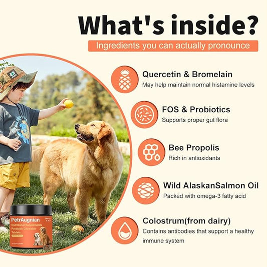 Allergy & Itch Relief for Dogs | Allergy, Itchy Skin & Immune Support with Salmon Oil, Quercetin, Colostrum and Probiotics -Nutritional Supplements 100 Soft Chews