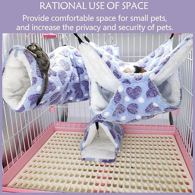 LEFTSTARER Guinea Pig Ferret Rat Hammock Toy Small Animal Cage Accessories Hideout Tunnel & Bunkbed Hammock for Rat Ferret Guinea Pig Hamster Sugar Glider Chinchilla
