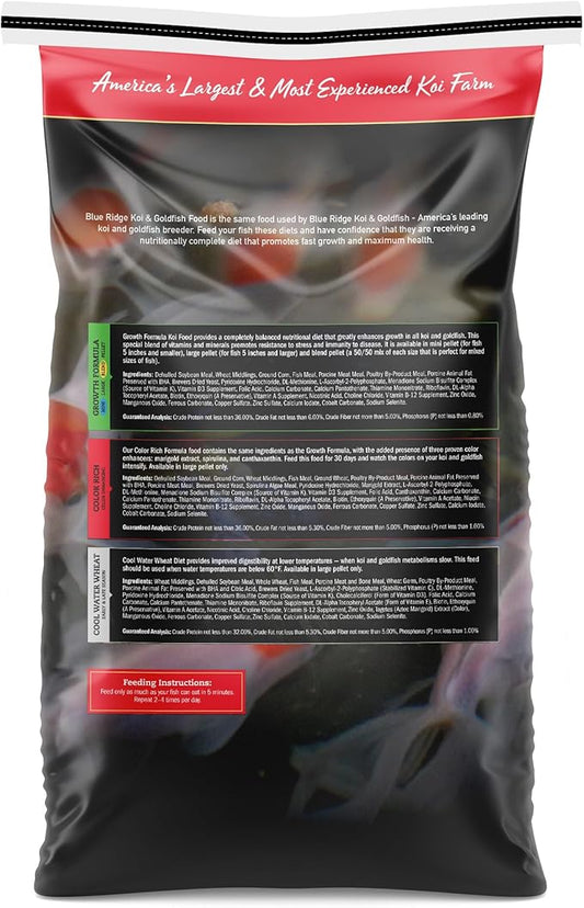 Blue Ridge Koi Fish Food 25lb - Cool Water Wheat 3/16", Fall and Winter Floating Pond Pellets, Ponds Fish Food