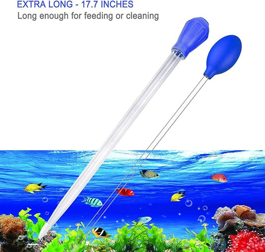 17.7inch Aquarium Siphon/Fish Feeder/Tank Cleaner/Coral Feeding Tube/Water Changer/Waste Remover Clean Tool/Gravel Cleaning/Aquatic Long Pipette Syringe/Axolotl Reef Accessories (2 Types)