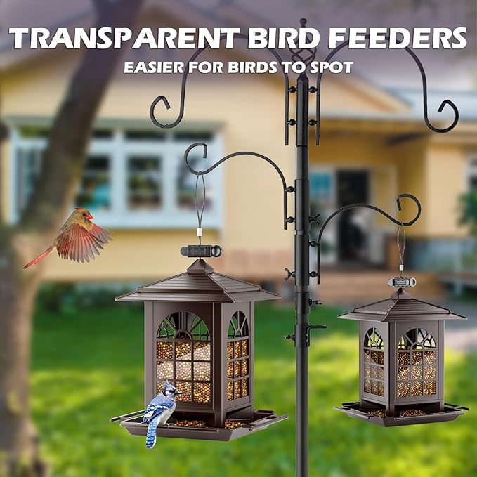 Birdream 2 Pack Bird Feeders for Outdoors Hanging - 7LB Total Capacity Classic Courtyard Design Fun Assembly Large Bird Feeder, Attracting Wild Birds Cardinals Goldfinches Sparrows - Brown