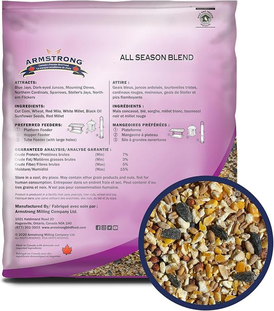 Armstrong Wild Bird Food All Season Bird Seed Blend, 8.8 Pounds - with Cut Corn, Wheat, White & Red Millet, Black Oil Sunflower Seeds for Blue Jays, Dark-Eyed Juncos and Mourning Doves