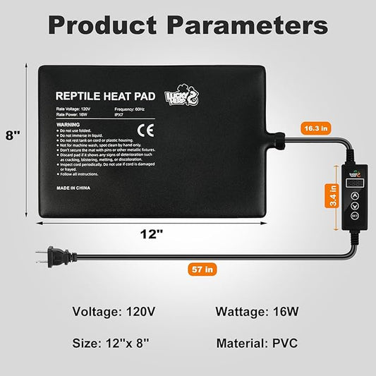 LUCKY HERP Reptile Heating Pad 16W 8X12 Inch with Thermostat, Under Tank Heater Terrarium Warmer Heat Mat and Digital Thermostat Controller for Hermit Crab, Turtles Lizards, Reptile