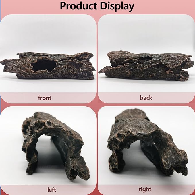 Tfwadmx Leopard Gecko Hide, 10" Reptile Hideout, Resin Simulated Hollow Log for Aquarium, Betta Fish Hideout, Reptile Tank Accessories for Corn Snakes, Lizards, Axolotls