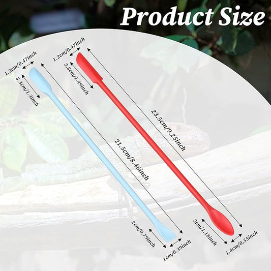 2Pcs Crested Gecko Food Mixing Spoon, Silicone Gecko Feeding Spoon, Long Handle Food Feeding Spoons for Reptile Lizard Gargoyle Bearded
