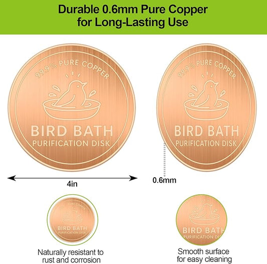 Copper Bird Bath Purification Disk,0.6mm Reinforced 99.9% Pure Copper Cleaning Disk Keeps Water Fresh for Bird Baths, Fountains, Ponds (1 Pack)