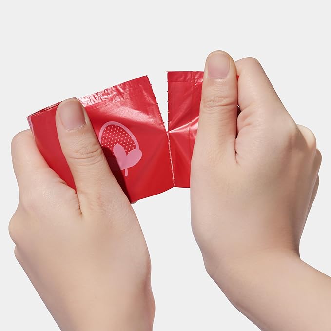 VETRESKA Strawberry Scented Dog Poop Bags, Leak Proof, Extra Thick and Large Pet Waste Bags for Dogs Walking and Cat Litter, 20 Refill Rolls, 300 Bags, Red