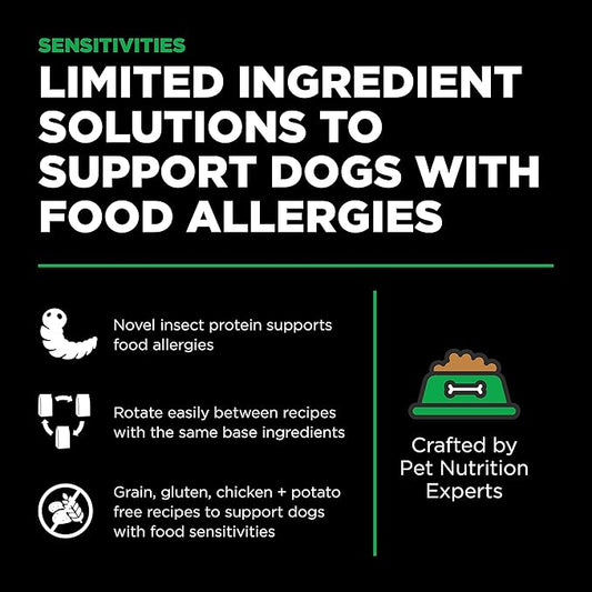 Go! Solutions Sensitivities Limited Ingredients, Grain-Free Dry Dog Food, Insect Recipe for Sensitive Stomach, 3.5 lb Bag