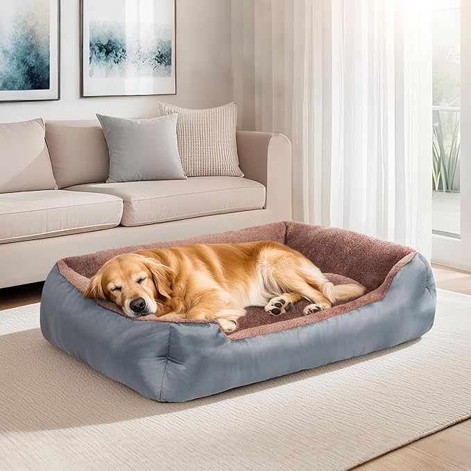 Dog Bed, Soft Calming Sleeping Puppy Bed, Comfortable and Breathable Dog Cat Bed, Machine Washable, Non-Slip Bottom, Grey