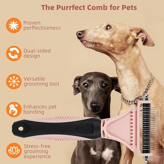 3PCS Cat & Dog Brush Set: Slicker & Deshedding Brush, Dematting Comb, and Bath Brush – Premium Grooming Tools for Shedding & Tangle-Free Fur (pink)
