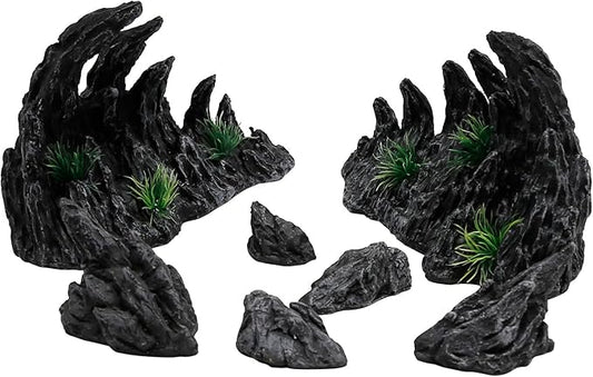 “Soul Valley” 7pcs Resin Aquarium Decor Set – Large Fish Tank Decorations, Imitation Stone Ornaments for 10-20 Gallon Tanks, Natural Live Rock Style Decor for Fresh/Saltwater Aquariums