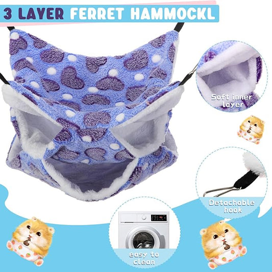 Sadnyy 6 Pieces Guinea Pig Rat Hammock Three Layer Ferret Bed Small Animal Hanging Pet Cage Hammock for Chinchilla Rat Sugar Glider Squirrel Reptiles(Fresh Pattern)