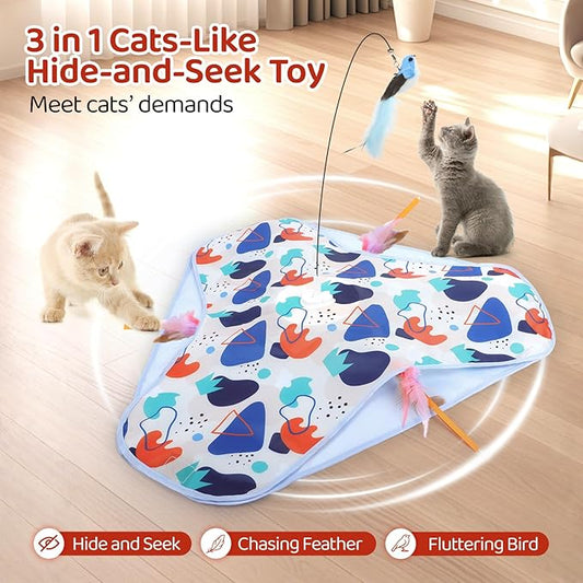 Interactive Cat Toys, Hide-and-Seek Automatic Cat Toy, Rechargeable Three-in-One Suitable for Kitten Toys to Interact and Play Automatically, with A Bird-Shaped Cat Toys for Indoor Cats