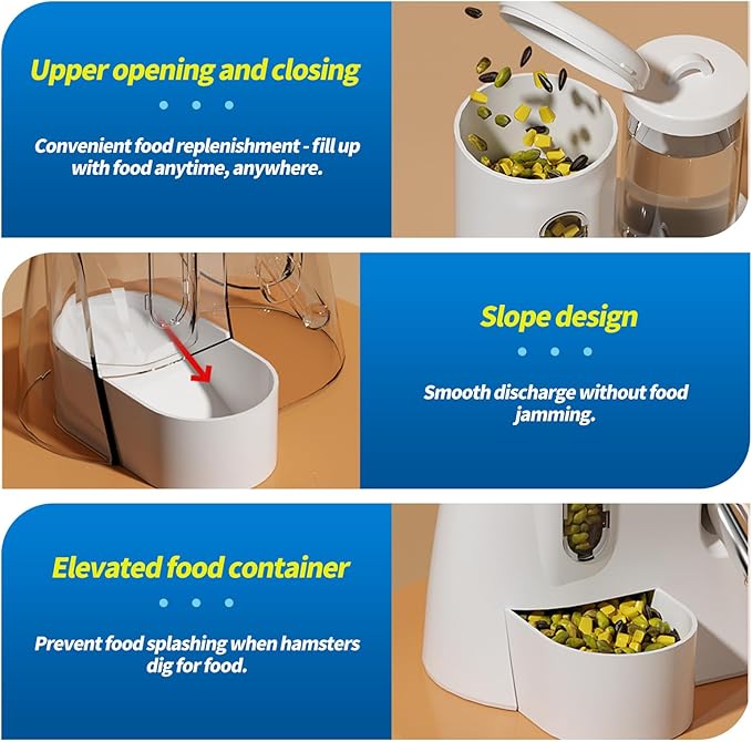 2-in-1 Hamster Water Bottle & Food Dispenser - Leak-Resistant Design for Glass/Wire Cages (120ml/4oz BPA-Free + Double Seal Nozzle) Dwarf Hamster & Mice Essentials (White, 6.3×5.1×4.3)