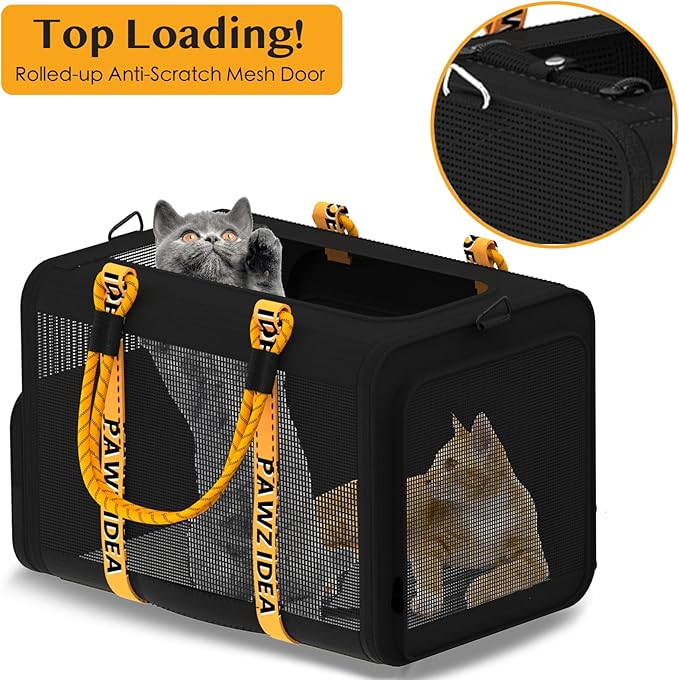 PAWZIDEA Expandable Pet Carrier with Wheels, 24"x16"x16" Large Cat Carrier for 2 Cats, Soft-Sided Dog Travel Crate for Small Medium Dog, Collapsible Rolling Travel Bag w/Telescopic Handle, Chew-Proof