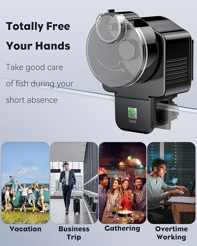 Pawfly Automatic Fish Feeder for Aquarium, Auto Vacation Timer for Tank 60 ml Adjustable Fish Food Dispenser for Pellets Strips, Battery Operated (Battery Not Included)