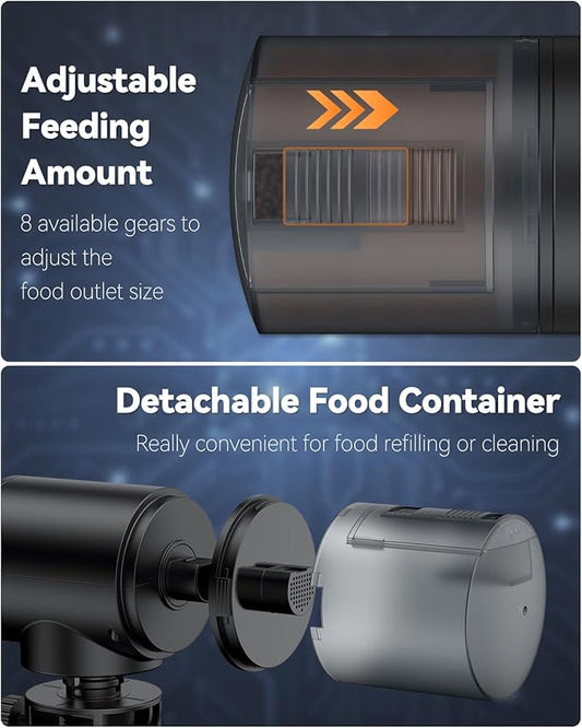 Pawfly 200 ml Automatic Fish Dispenser for Aquarium USB Rechargeable Timer for Fish Tank Adjustable Vocation & Holiday Auto Fish Food Feeder for Pellets Granules & Strips