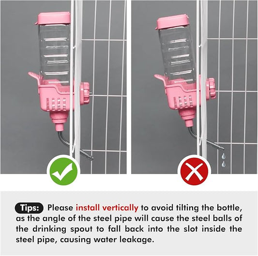 Vannon Small Animal Water Dispenser for Cage, 30oz Auto Feeding Crate Water Bottle for Rabbit, Chinchilla, Ferret, Guinea Pig, Squirrel, Hedgehog, Pet Nozzle Diameter: 10mm, BPA Free, Pink