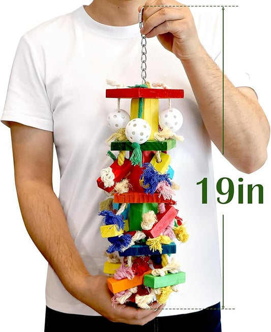 Bird Toys for Parrots, Parakeet Toys Natural Woode Parrot Toy for Large Medium Parrots Bird Shredding Chew Toy for Macaw, Cockatoos, Cockatiels,Budgie