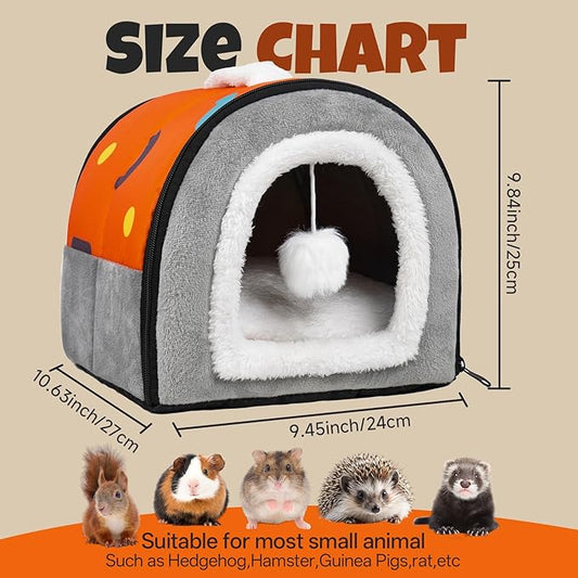 Pet Soft Guinea Pig Hideout, Washable Guinea Pig Bed Cozy Small Animals House Cave Accessories for Rabbits Hamster Rats Chinchilla (Orange)