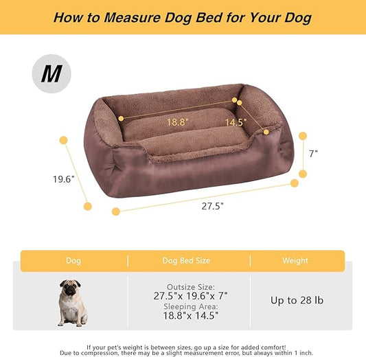 Dog Beds Medium Sized Dog, Rectangle Washable Pet Bed Soft Breathable Sleeping Puppy Bed for Dogs and Cats, Non-Slip Bottom, Brown