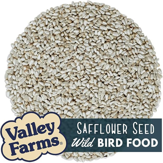 Valley Farms Safflower Seed Wild Bird Food (15 LB) for Outside Feeders, Safflower Bird Seed for Cardinals, Grosebeaks, and Buntings, Cardinal Birdseed for Ourtside Feeders