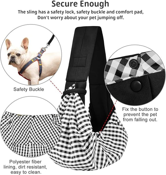 CUBY Dog and Cat Sling Carrier - Hands Free Reversible Pet Papoose Bag - Soft Pouch and Tote Design - Suitable for Puppy, Small Dogs Cats Outdoor (Black Senior, Unadjustable Strap)
