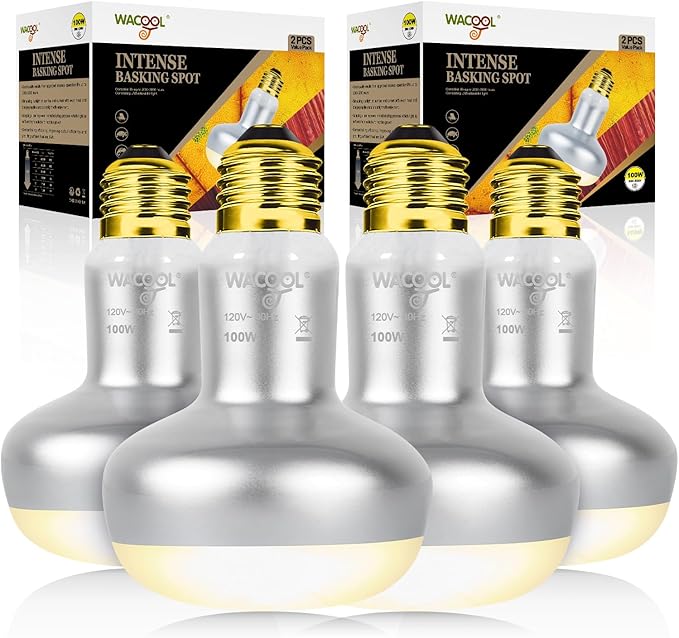 WACOOL 4 Pack Heat Lamp Bulbs for Reptiles, 100W Intense Basking Spot Lights, Simulate Daytime Sunshine Heat Bulbs, UVA Daylight Heat Lamp for Bearded Dragon, Lizard, Turtle, Tortoise, Gecko